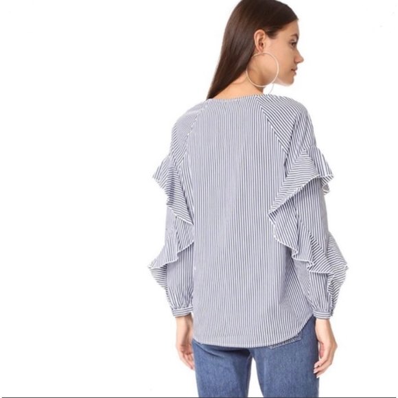 Splendid XL Long Sleeve Striped Ruffle Sleeve Top NWT - Picture 1 of 8